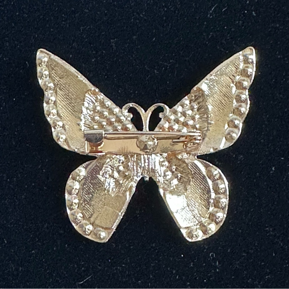 Vintage Style Pink Enamel & Rhinestone Butterfly Brooch | Gold Tone Pin | NEW - Picture 4 of 4